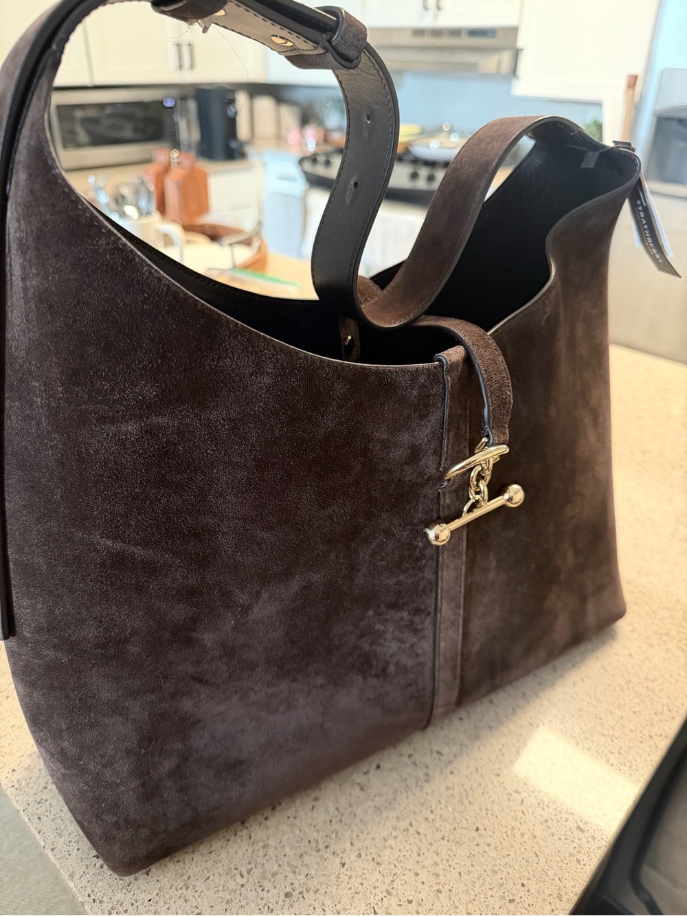 Strathberry Brown Suede Shoulder Hobo with Gold Hardware - Picture 4 of 7